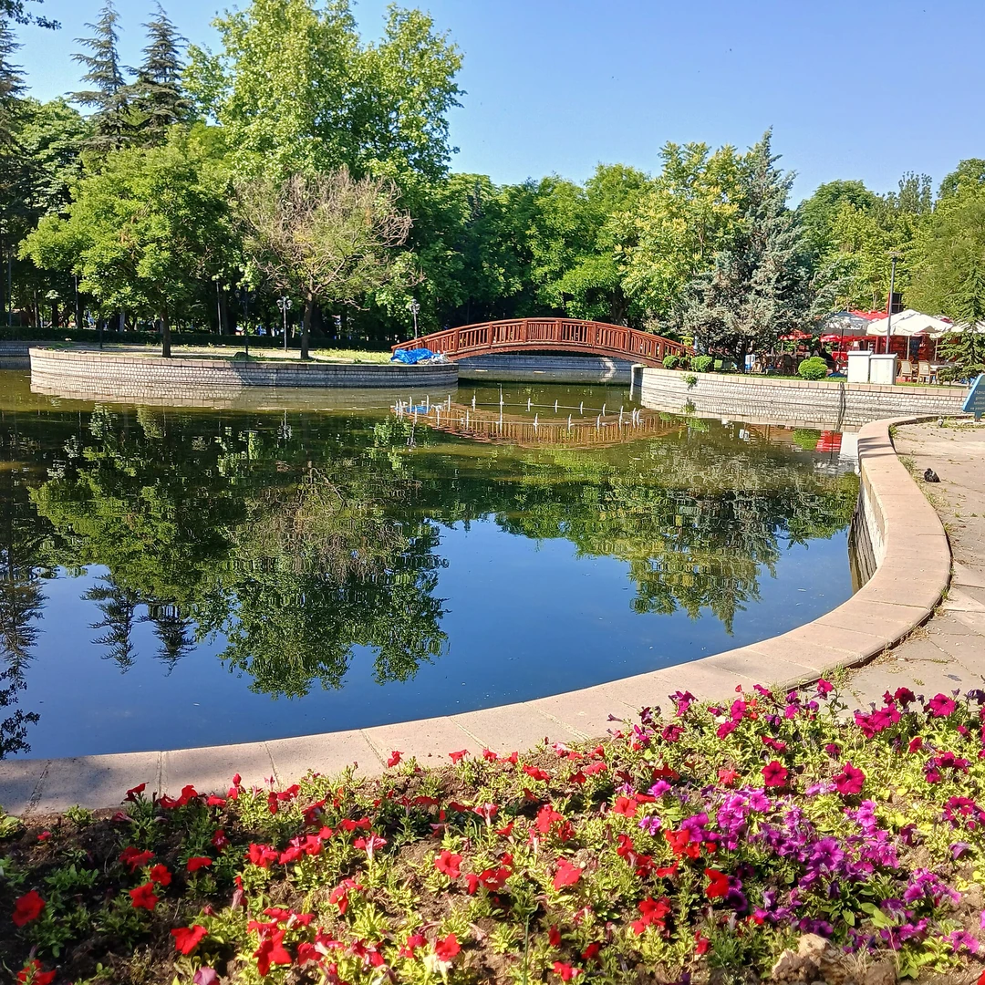 Şehir parkında günlük yürüyüş ritmini temsil eden sahne